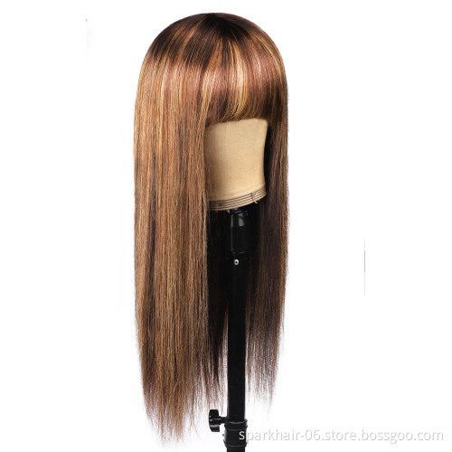 Raw Indian Hair Vendors Straight Lace Frontal Wigs With Bangs Cuticle Aligned Hair Pre plucked Glueless Wigs
